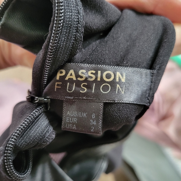 Black mock neck floor length dress with slit and leather detail - Picture 4 of 4